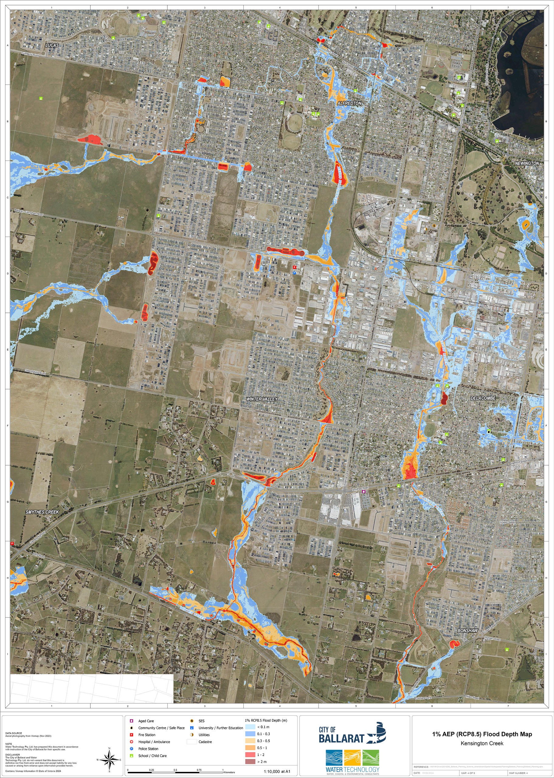 Flood depth modelling for the Kensington Creek in a 1% AEP flood event