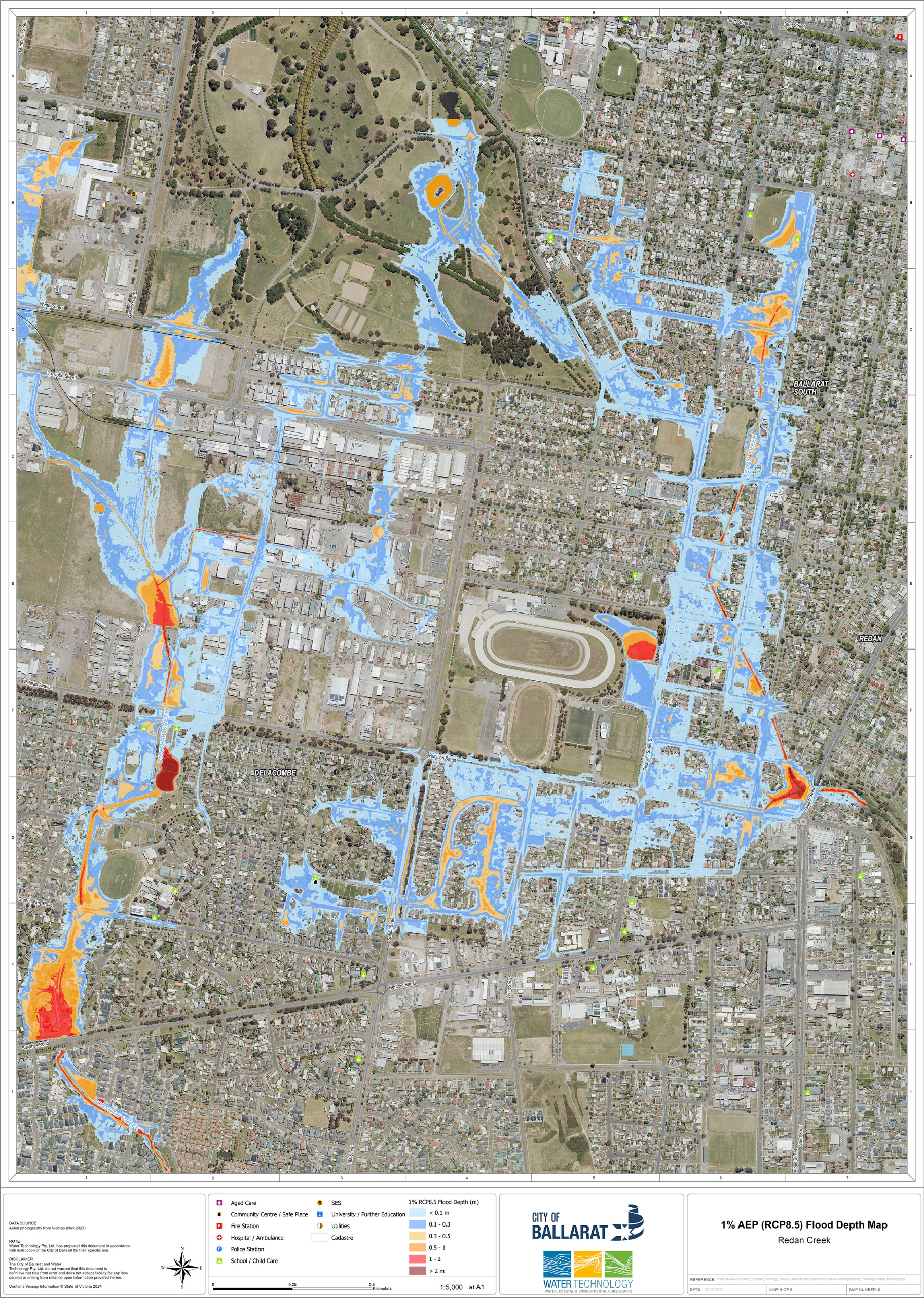 Flood depth modelling for Redan Creek in a 1% AEP flood event