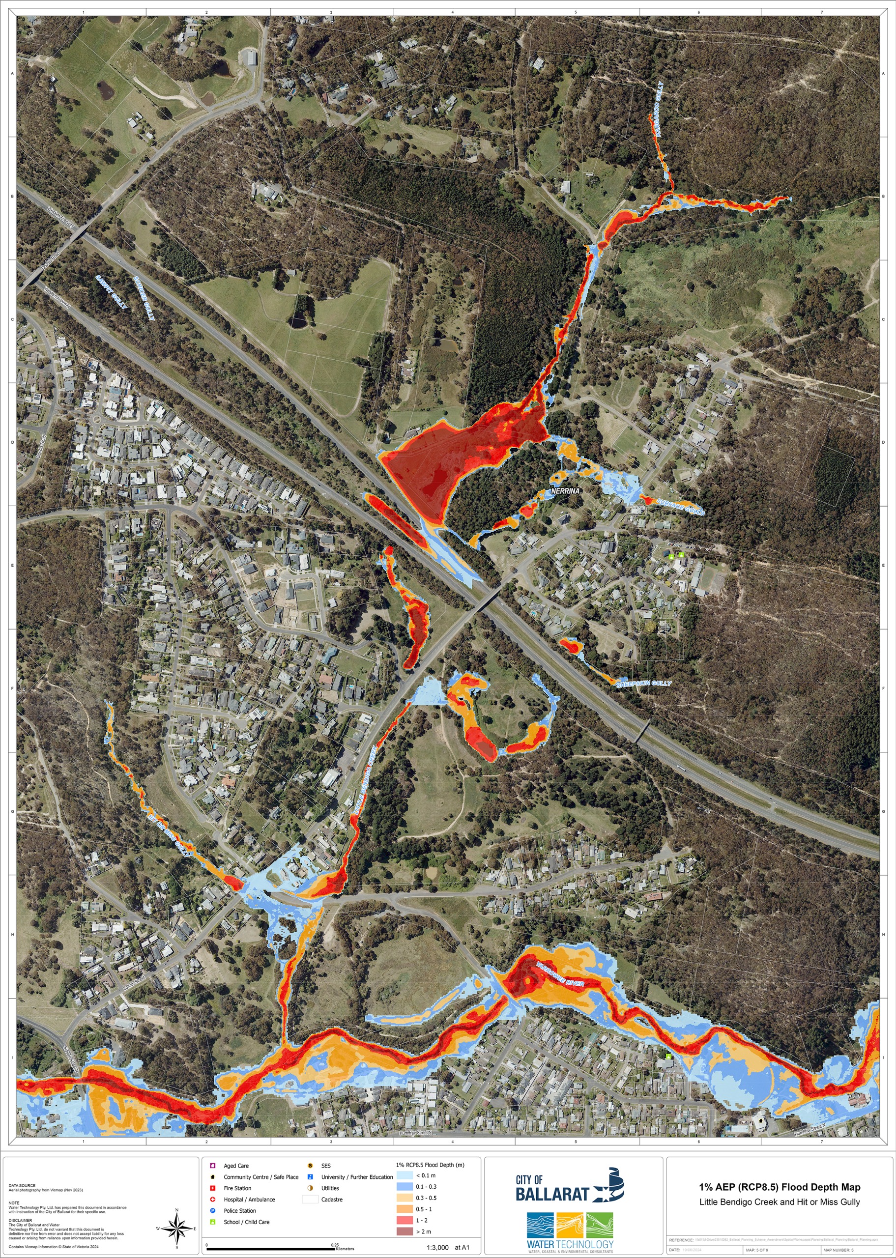 Flood depth Modelling for Little Bendigo Creek in a 1%AEP flood event