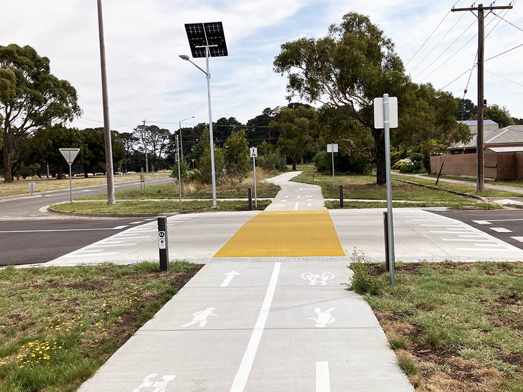 A 980-metre shared path linking Victoria Park to Whitelaw Avenue, featuring raised crossings, solar lighting, and new planting.