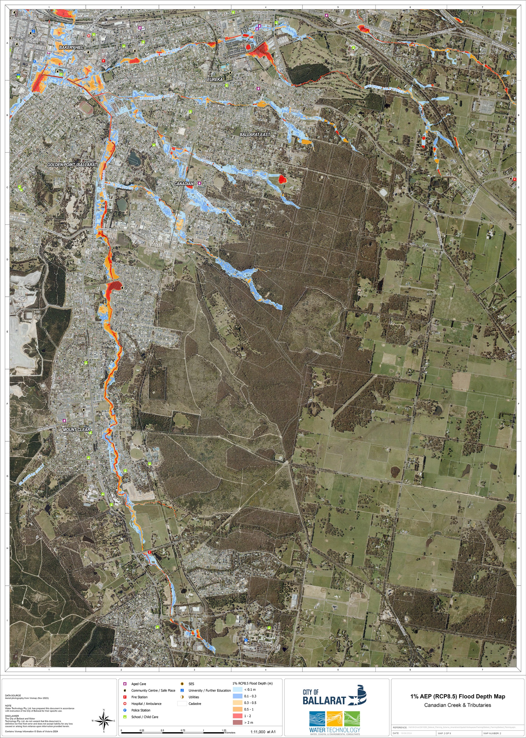 Canadian Creek and Tributaries flood depth modelling %1 AEP flood event