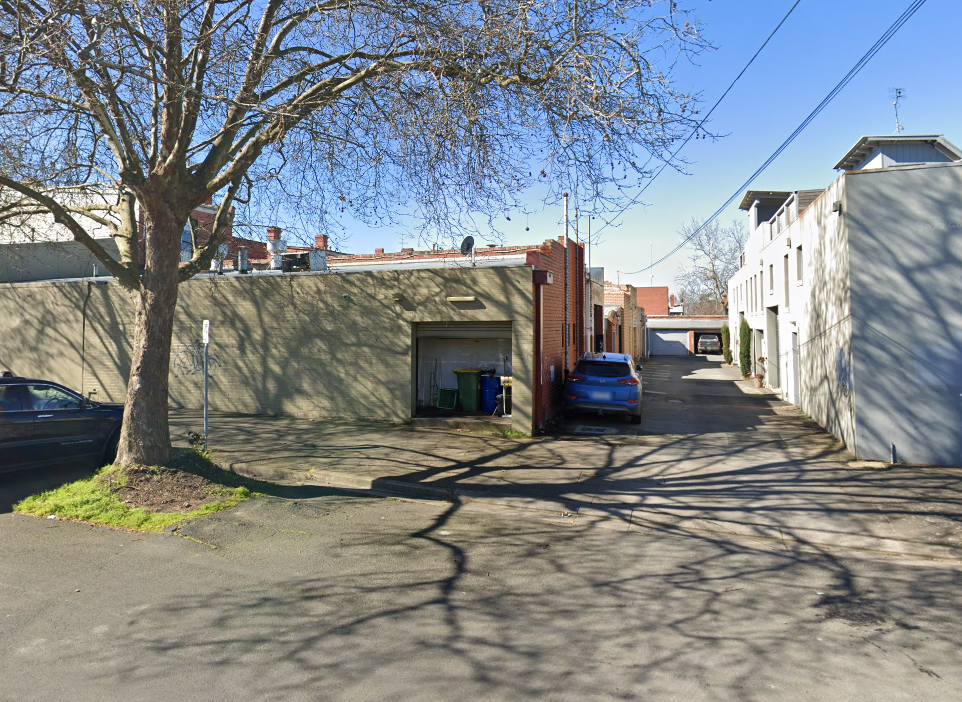 View of the unnamed laneway off Errard Street South in Ballarat, showing the narrow roadway between residential properties that was proposed to be named Promise Lane,